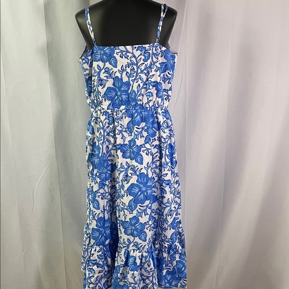 Vineyard Vines Tide Blue Floral Print Sleeveless Ruffle Hem Midi Dress - Picture 4 of 16